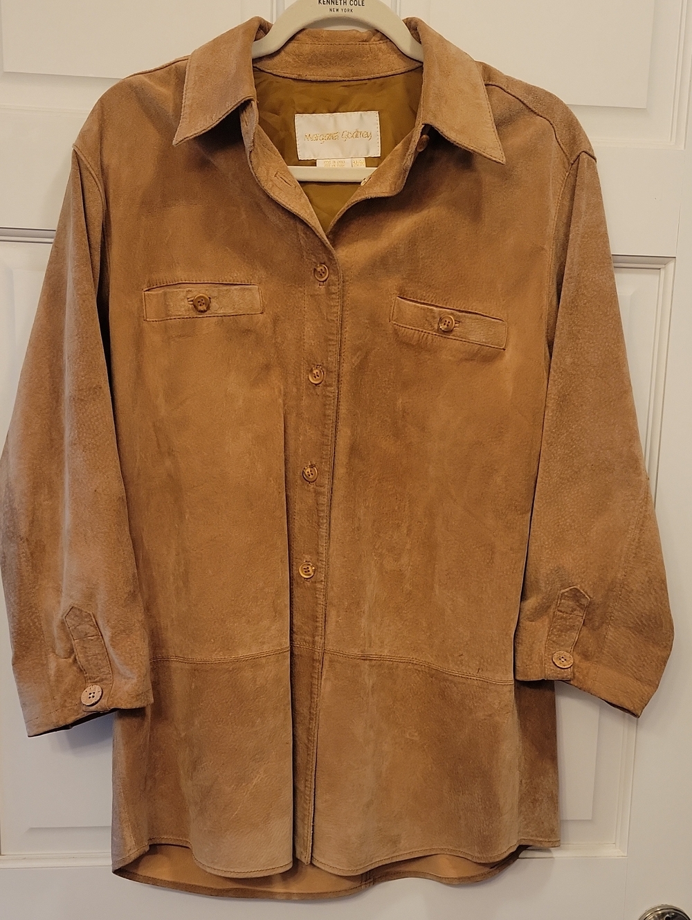 Vtg 90s Margaret Godfrey Unlined Suede Leather Car Coat Jacket Tan Medium M